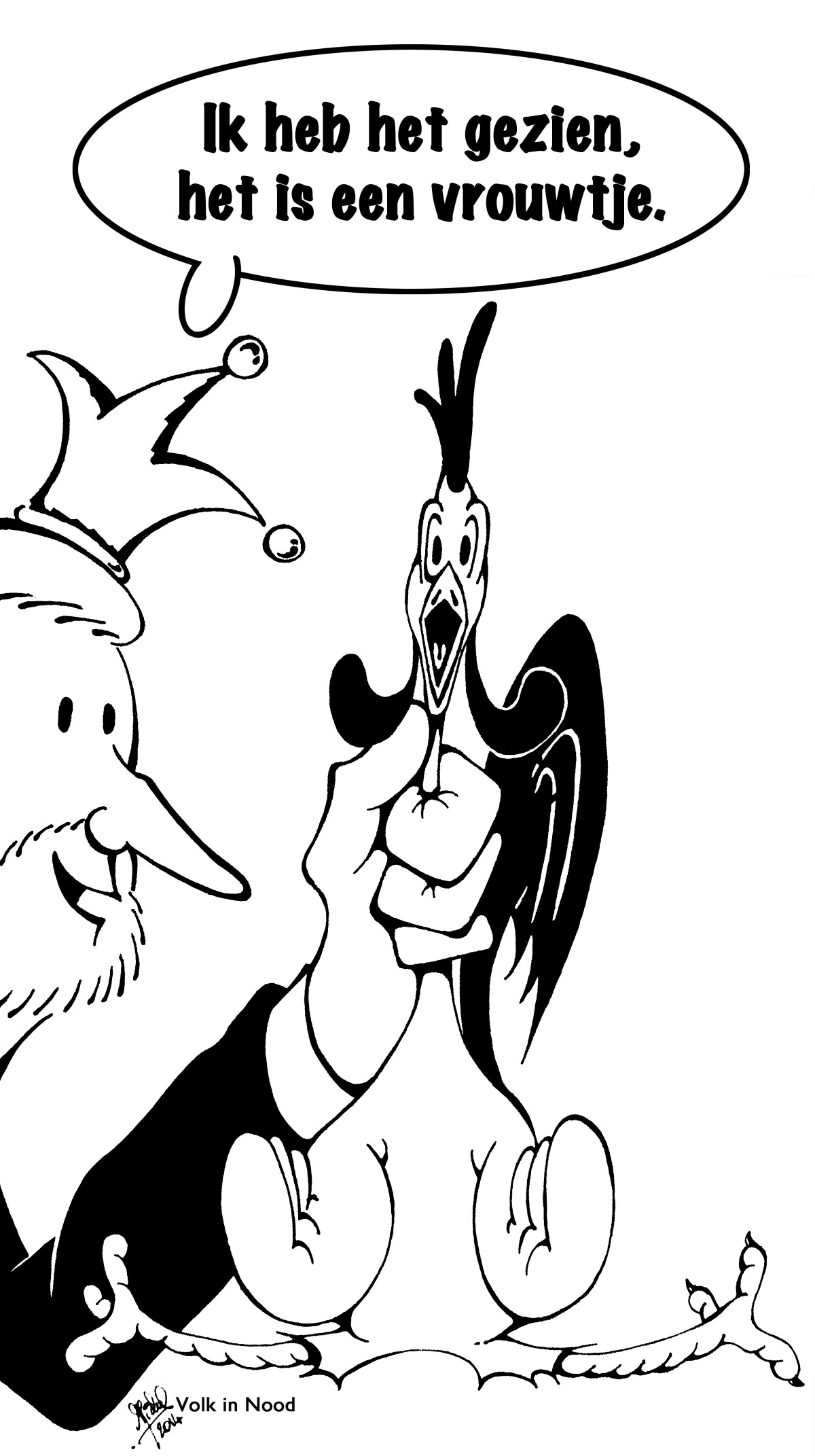 Cartoon prins Filip ziet haan als vrouwtje Cartoon prins Filip ziet haan als vrouwtje